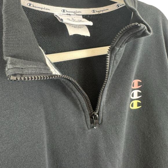 Champion Black Cotton Blend 1/4 Zip Mock Neck Pullover Sweatshirt Size L - Picture 3 of 6